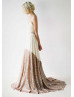 Strapless Sweetheart Neckline Ivory Chiffon Champagne Sequin Wedding Dress
